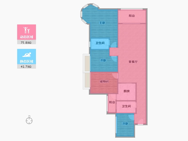 广东省-佛山市-瑞安花园-瑞丰阁-86.85-户型库-动静分区