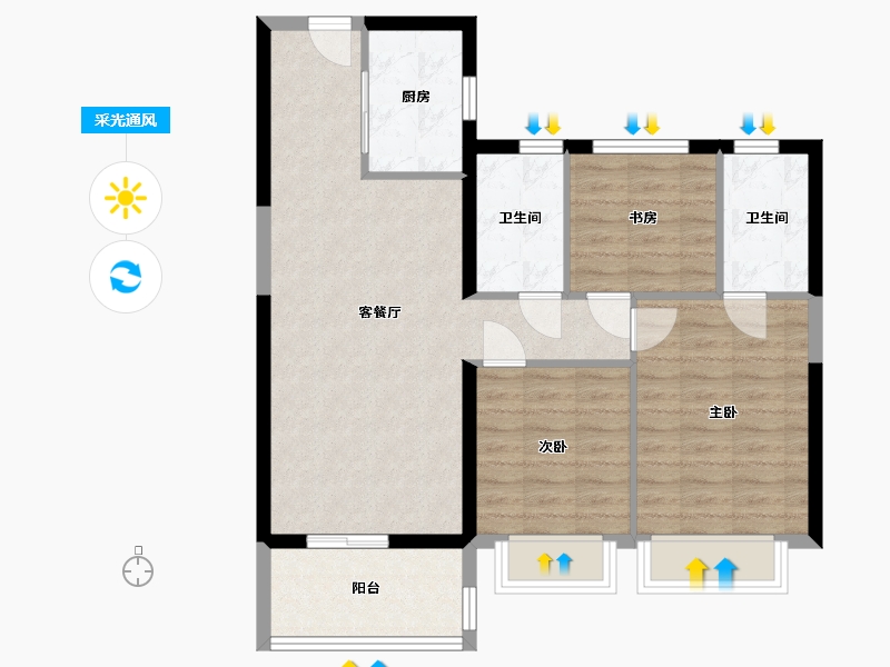 陕西省-西安市-金地·玖峯禧-79.98-户型库-采光通风