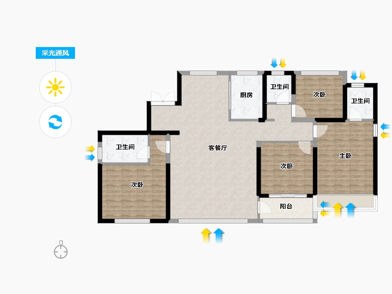 浙江省-温州市-瑞鑫卓越城-123.00-户型库-采光通风