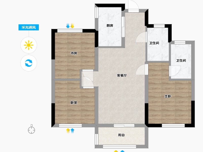 浙江省-温州市-永嘉公园壹号-71.48-户型库-采光通风