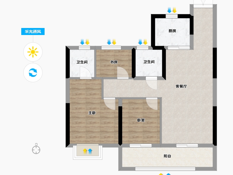 浙江省-温州市-华澜·金茂天成-76.97-户型库-采光通风