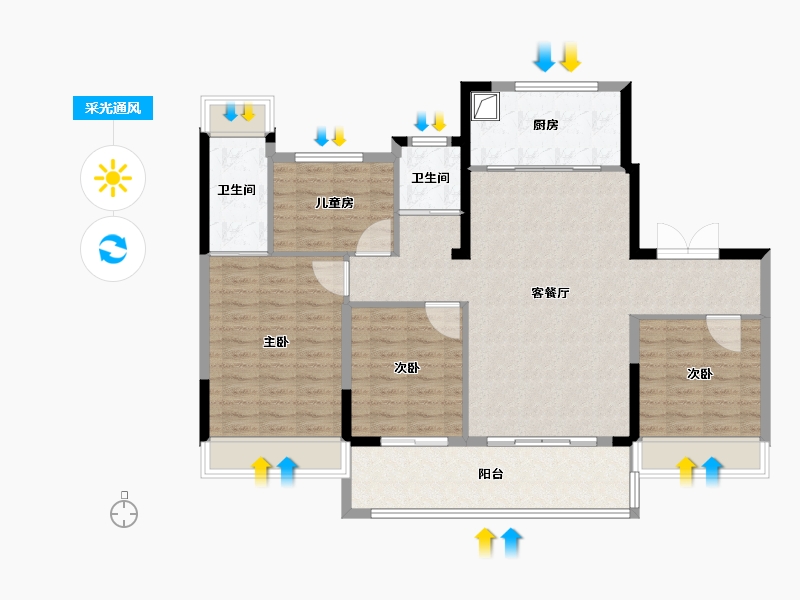 江苏省-苏州市-虞溪阁-114.40-户型库-采光通风