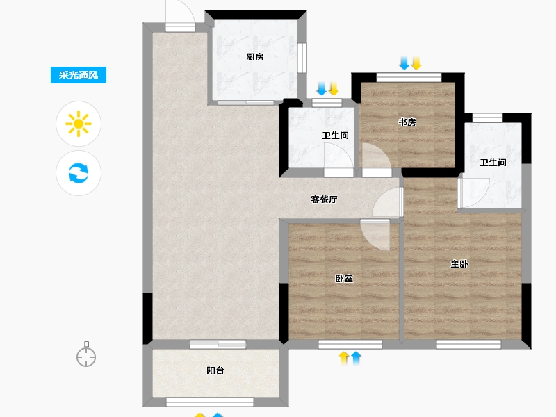 浙江省-温州市-永嘉公园壹号-71.92-户型库-采光通风