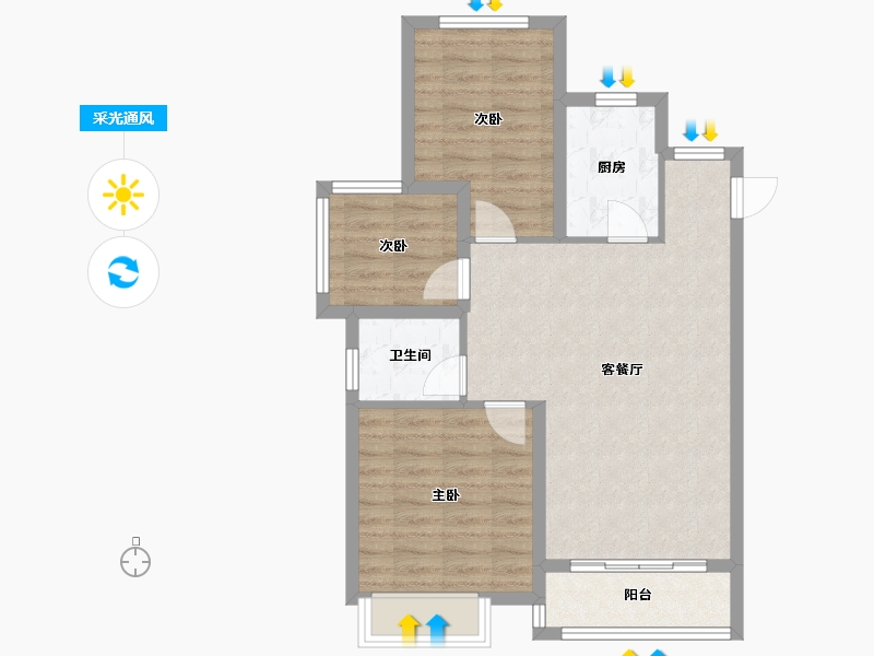 安徽省-芜湖市-信德悦城-70.08-户型库-采光通风