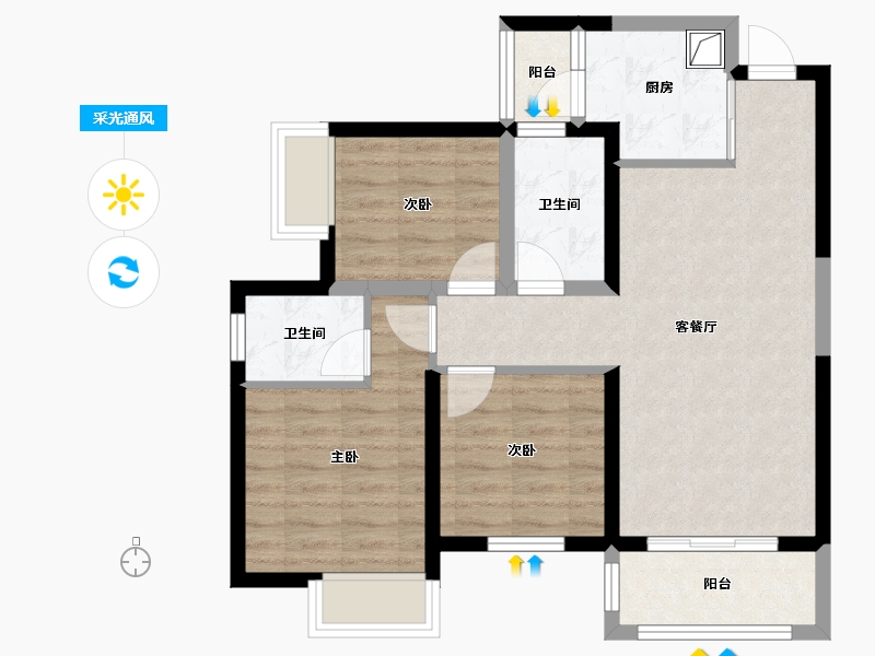 广西壮族自治区-南宁市-轨道御玺君临湾-75.00-户型库-采光通风