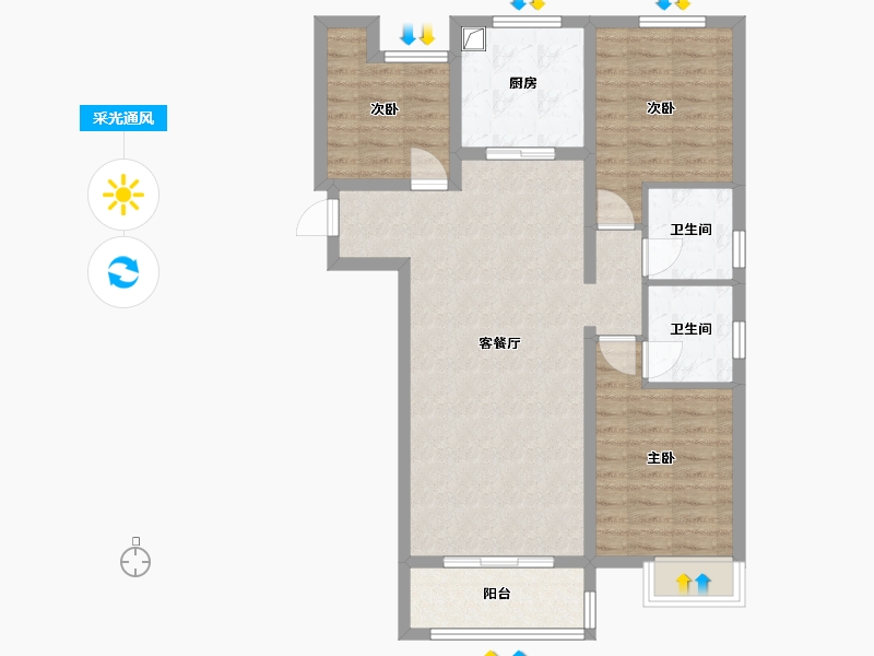 陕西省-榆林市-榆林市汇兴花园小区-104.80-户型库-采光通风