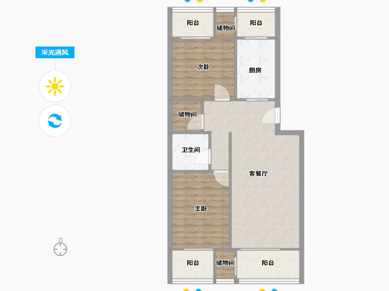 陕西省-西安市-紫薇田园都市-H区-79.62-户型库-采光通风