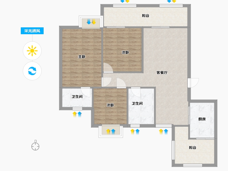 江西省-南昌市-锦苑阳光-107.00-户型库-采光通风