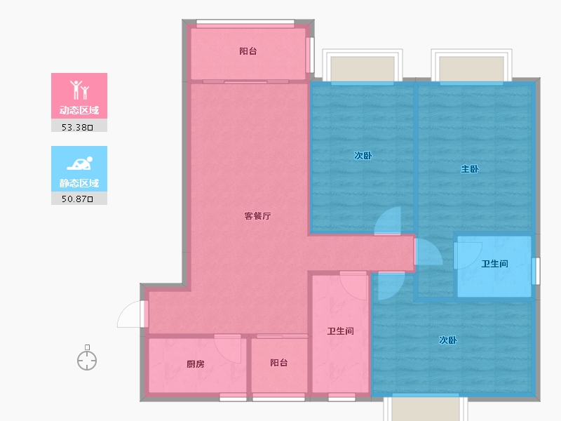 海南省-海口市-水岸金都小区-96.92-户型库-动静分区