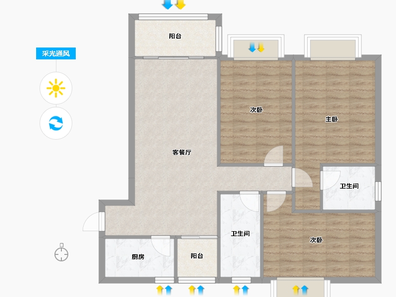 海南省-海口市-水岸金都小区-96.92-户型库-采光通风