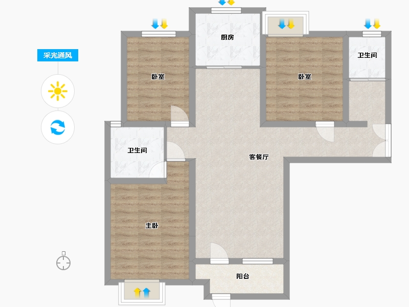 河南省-周口市-天明城名门府邸-106.69-户型库-采光通风