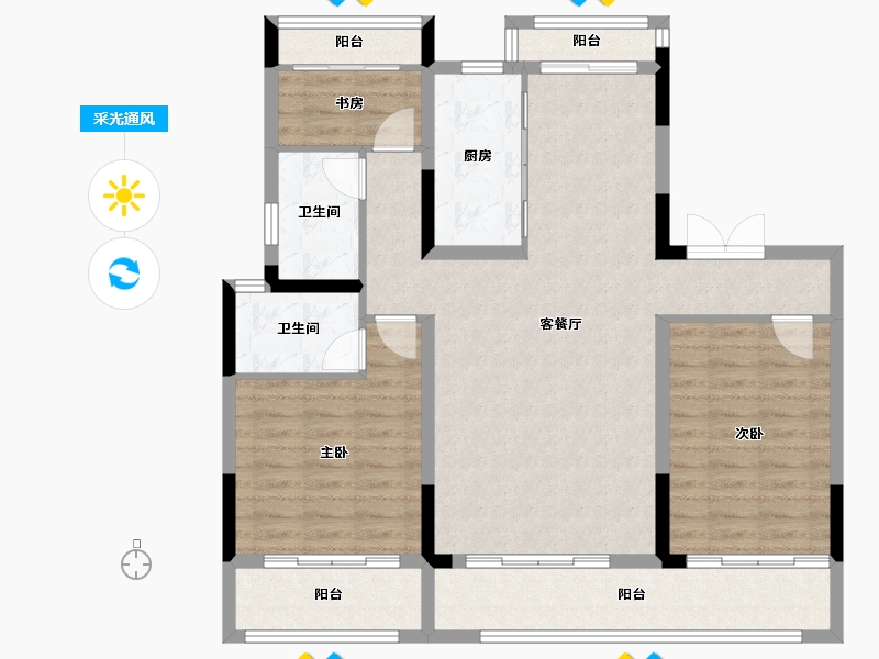 河南省-周口市-羲皇·壹号院-105.99-户型库-采光通风