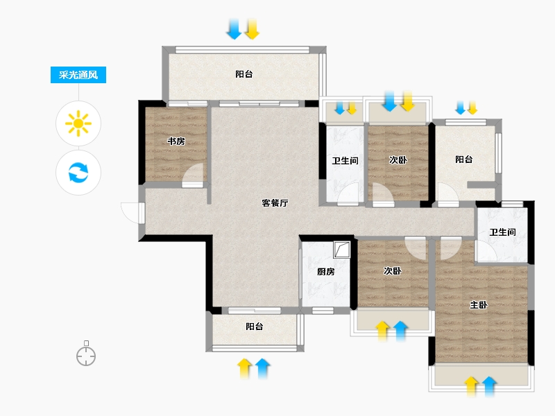 广东省-湛江市-芸品水岸阁-105.59-户型库-采光通风