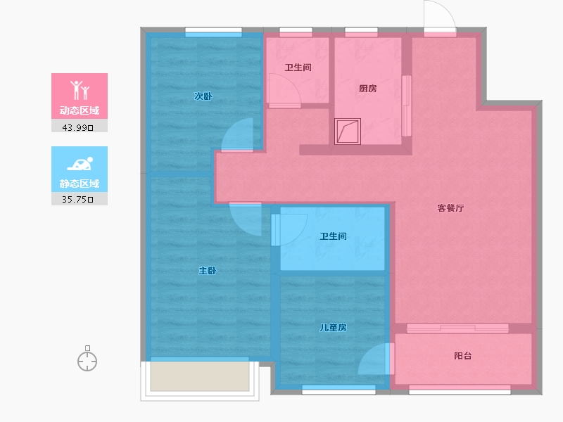 陕西省-西安市-地建·嘉信臻城-70.59-户型库-动静分区