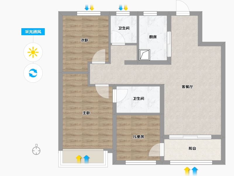 陕西省-西安市-地建·嘉信臻城-70.59-户型库-采光通风