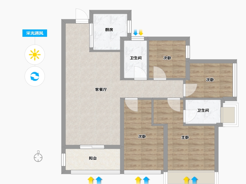 广东省-广州市-雅居乐花城雅郡-76.00-户型库-采光通风