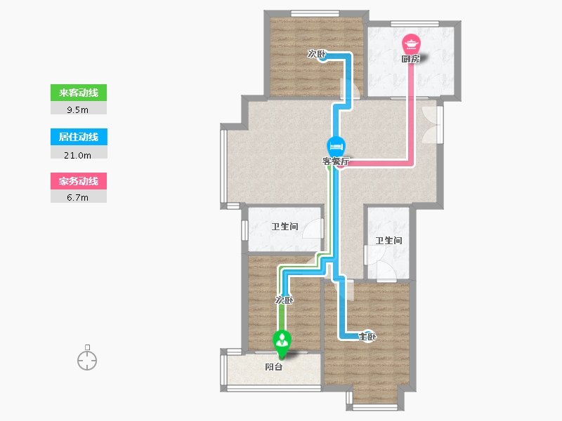 浙江省-杭州市-滨康二苑-105.14-户型库-动静线