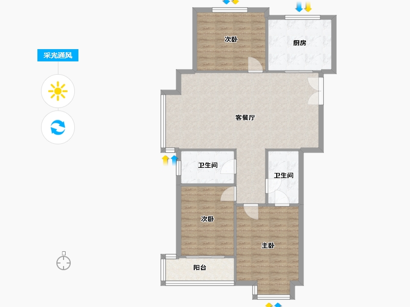 浙江省-杭州市-滨康二苑-105.14-户型库-采光通风