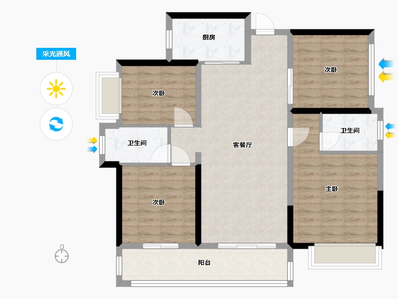 湖南省-岳阳市-辰华时光里-97.60-户型库-采光通风