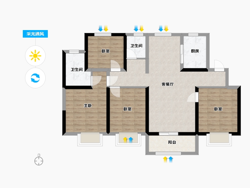 陕西省-西安市-恒志云都-105.00-户型库-采光通风