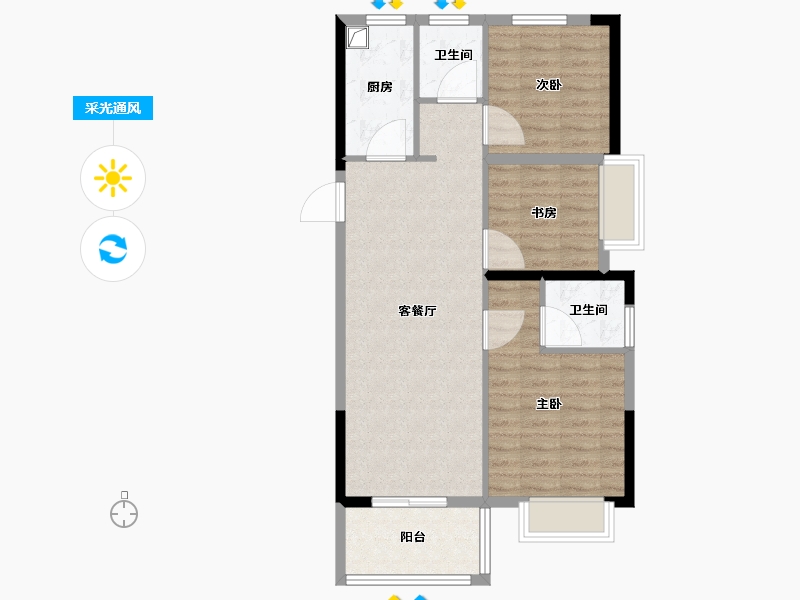 浙江省-宁波市-河山悦府-76.80-户型库-采光通风