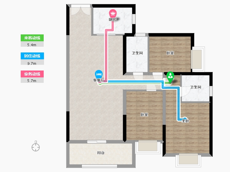 陕西省-咸阳市-宇宏健康花城-103.67-户型库-动静线