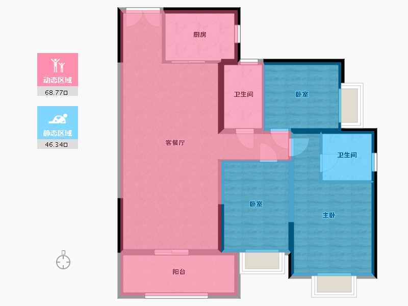 陕西省-咸阳市-宇宏健康花城-103.67-户型库-动静分区