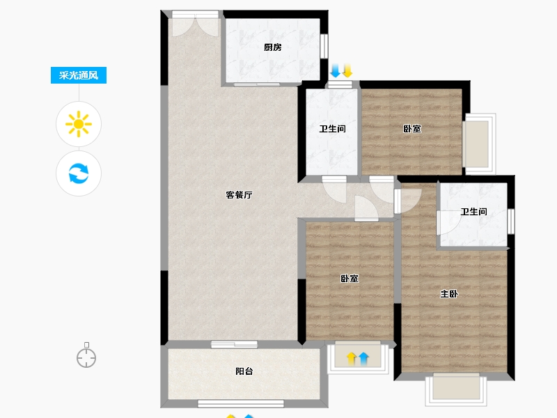 陕西省-咸阳市-宇宏健康花城-103.67-户型库-采光通风