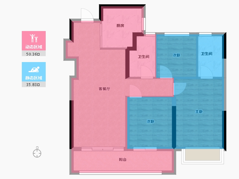 浙江省-杭州市-万科朗拾湖著-77.01-户型库-动静分区