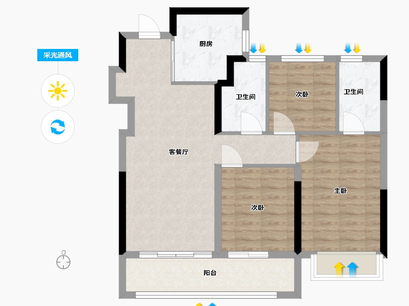 浙江省-杭州市-万科朗拾湖著-77.01-户型库-采光通风