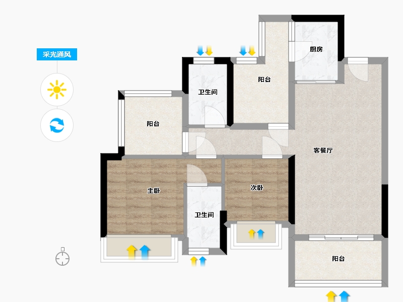 广东省-湛江市-荣福·荣岄花园-70.19-户型库-采光通风