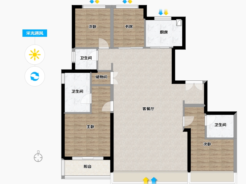 陕西省-西安市-中粮奥体壹号-134.00-户型库-采光通风