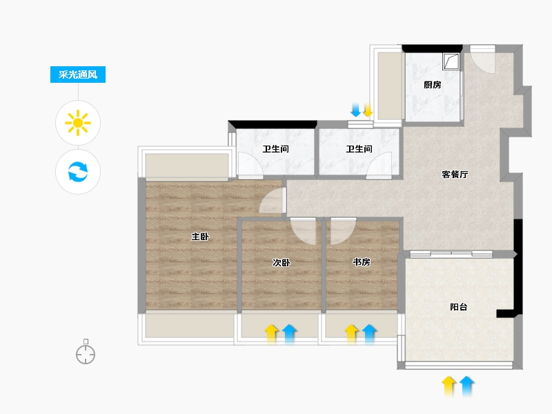 广东省-珠海市-华发琴澳新城·悦玺-67.96-户型库-采光通风