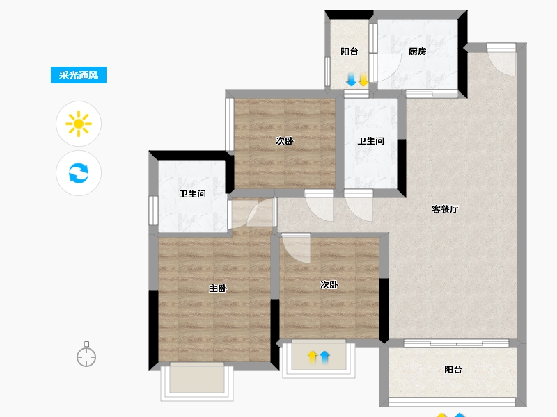 四川省-成都市-凤栖南庭-74.07-户型库-采光通风