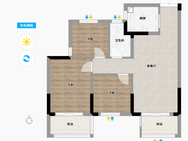 浙江省-湖州市-青荟里-72.00-户型库-采光通风