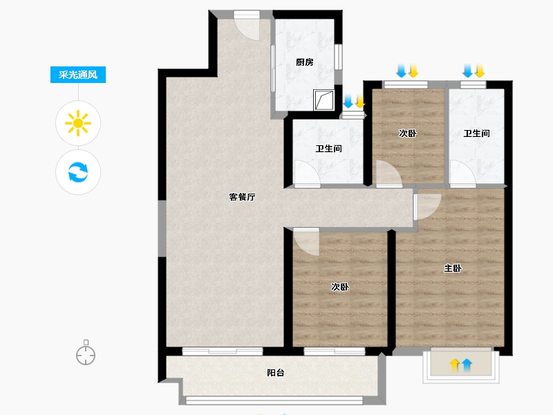 湖北省-武汉市-融创望江府-90.40-户型库-采光通风