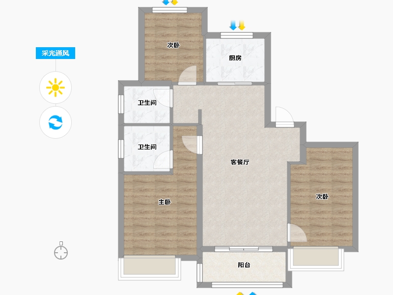 新疆维吾尔自治区-巴音郭楞蒙古自治州-绿城春来锦园-90.00-户型库-采光通风