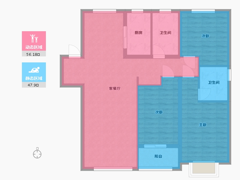 陕西省-西安市-地建·嘉信臻城-93.64-户型库-动静分区