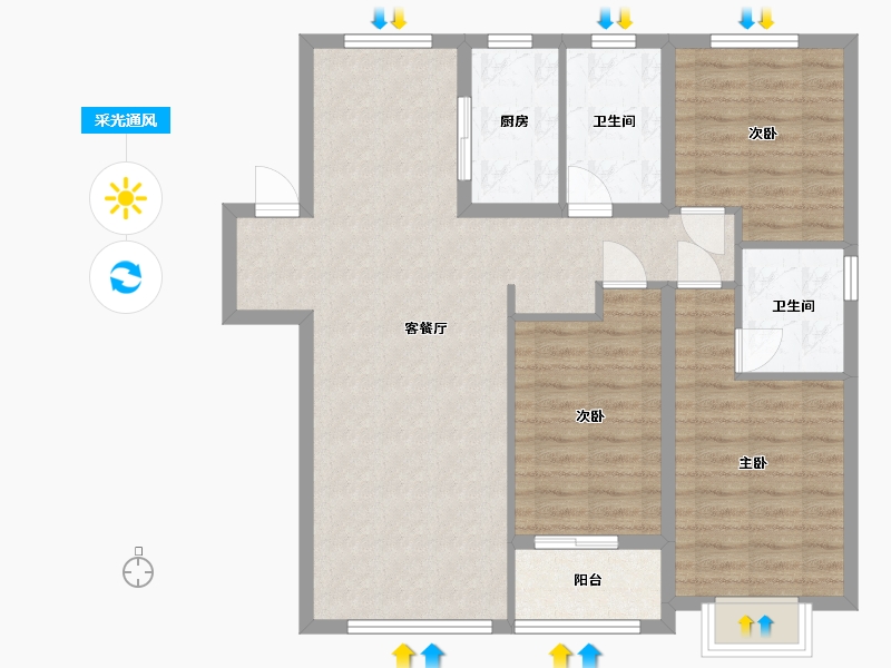 陕西省-西安市-地建·嘉信臻城-93.64-户型库-采光通风