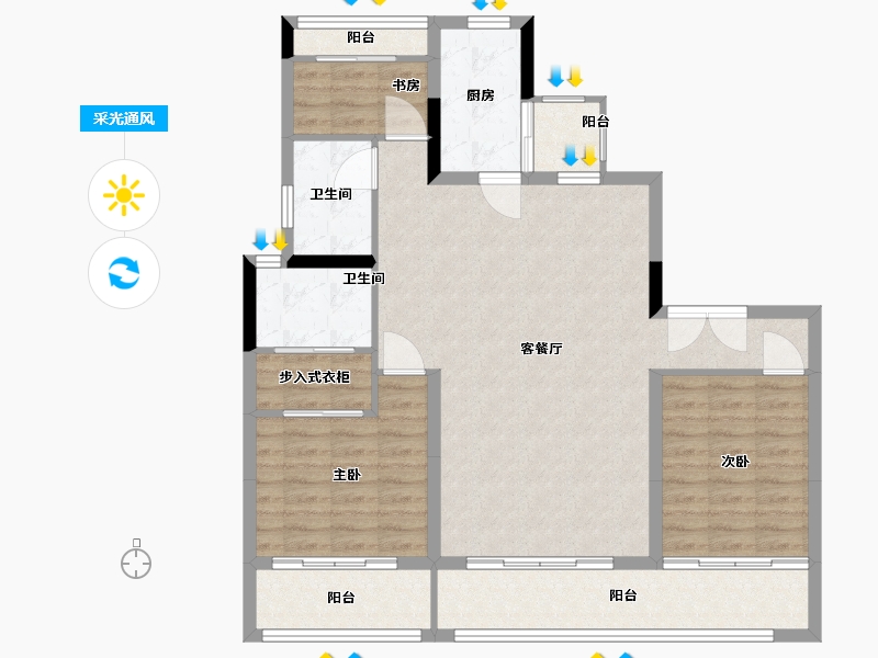 河南省-周口市-羲皇·壹号院-104.00-户型库-采光通风