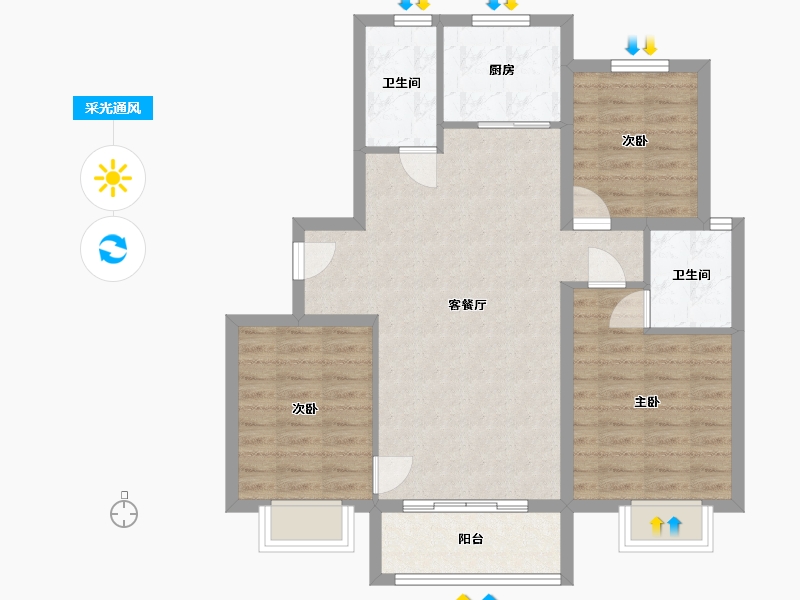 河北省-衡水市-恒茂成首府二期-95.38-户型库-采光通风