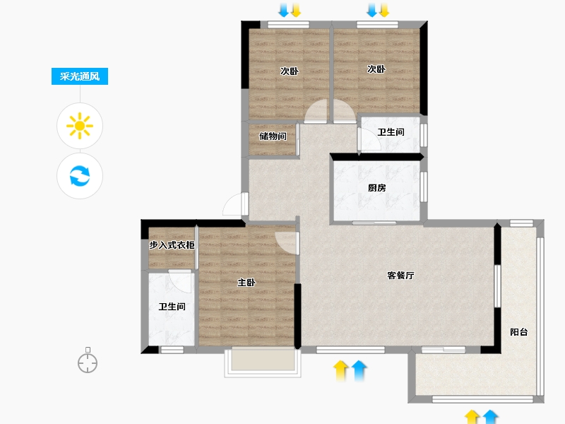 湖北省-宜昌市-金陵世纪城二期-98.42-户型库-采光通风