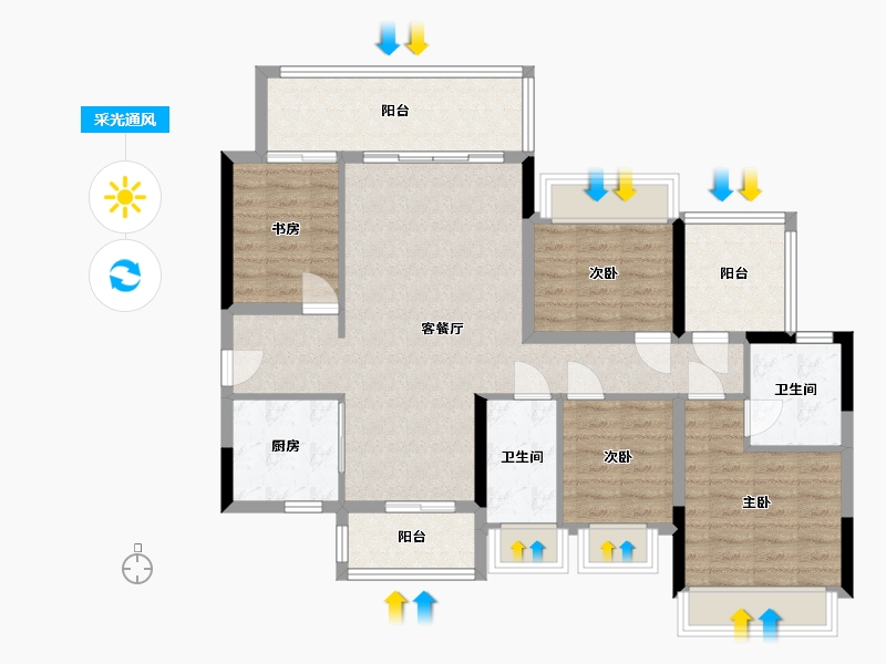 广东省-湛江市-芸品水岸阁-100.02-户型库-采光通风