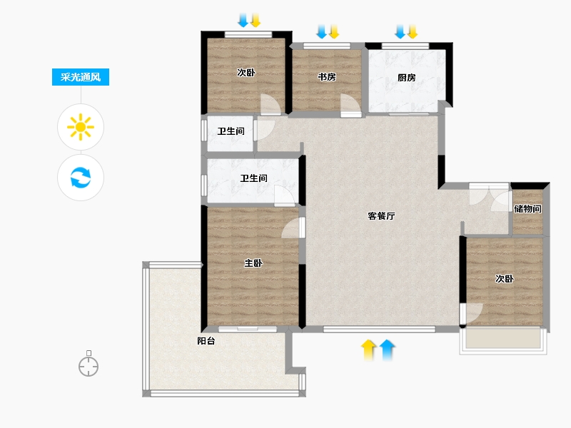 陕西省-西安市-绿城西安拾光屿-123.02-户型库-采光通风