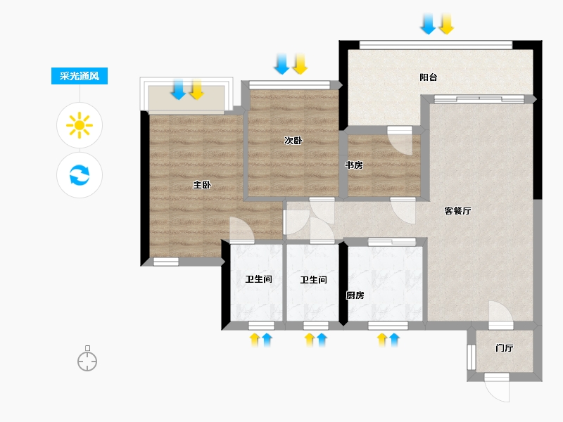 广东省-广州市-中海浣花里（紫兰苑）-70.67-户型库-采光通风