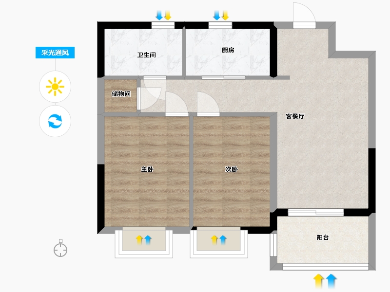 浙江省-宁波市-河山悦府-61.83-户型库-采光通风