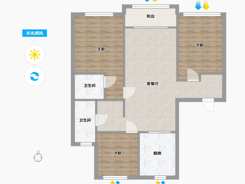 黑龙江省-哈尔滨市-黄浦公馆-1期-83.30-户型库-采光通风