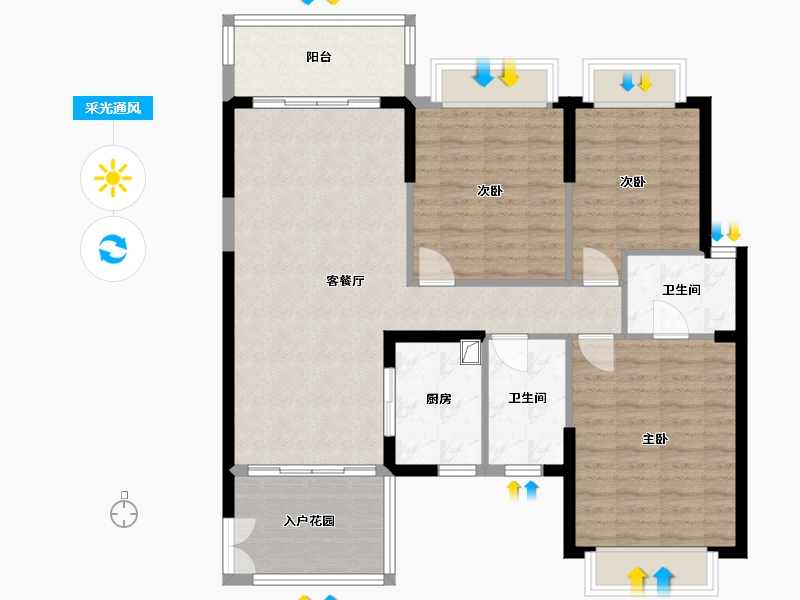 海南省-海口市-五源河公寓三期G区项目-103.00-户型库-采光通风