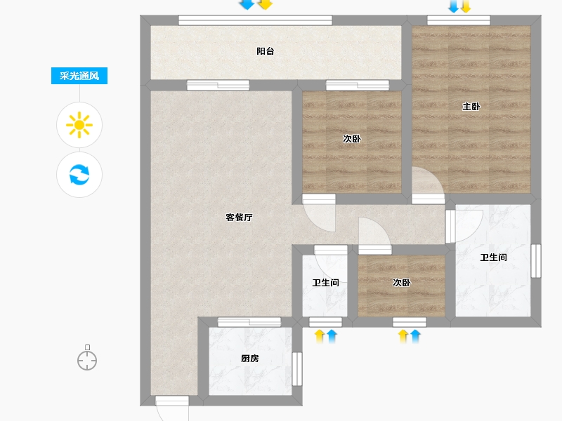 江苏省-盐城市-绿地香港新天地-90.28-户型库-采光通风