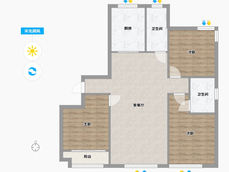 山东省-潍坊市-南湖1号-113.00-户型库-采光通风